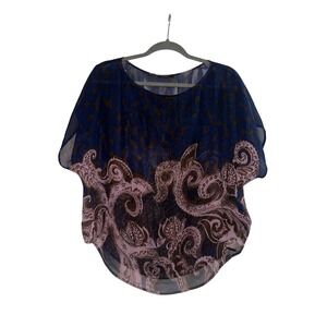 Guess Los Angeles Vintage Y2K Sheer Paisley Leopard Print Blouse Blue Pink M